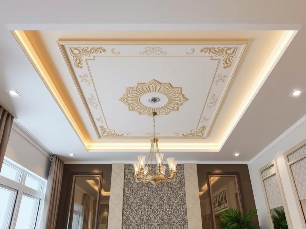 تصميم مختلط يجمع بين العناصر العصرية والكلاسيكية في سقف جبس بورد