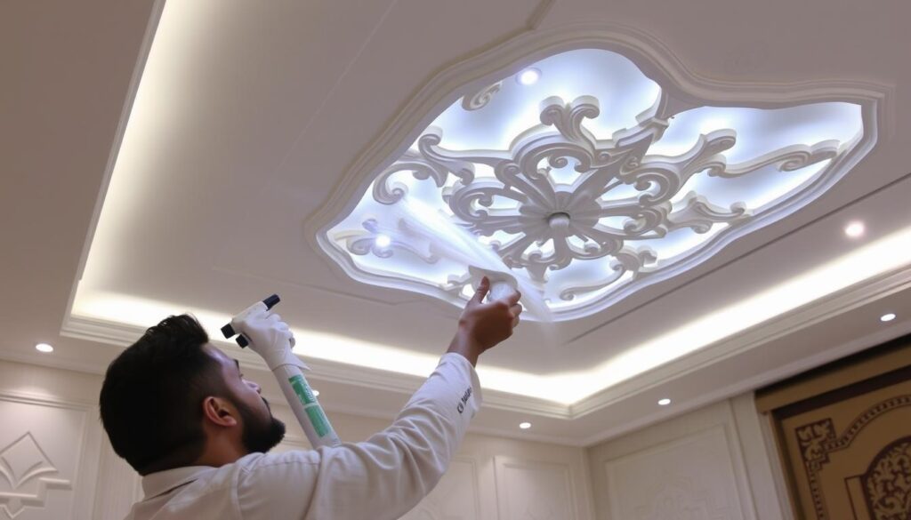 تنظيف وصيانة سقف جبس بورد في منزل كويتي