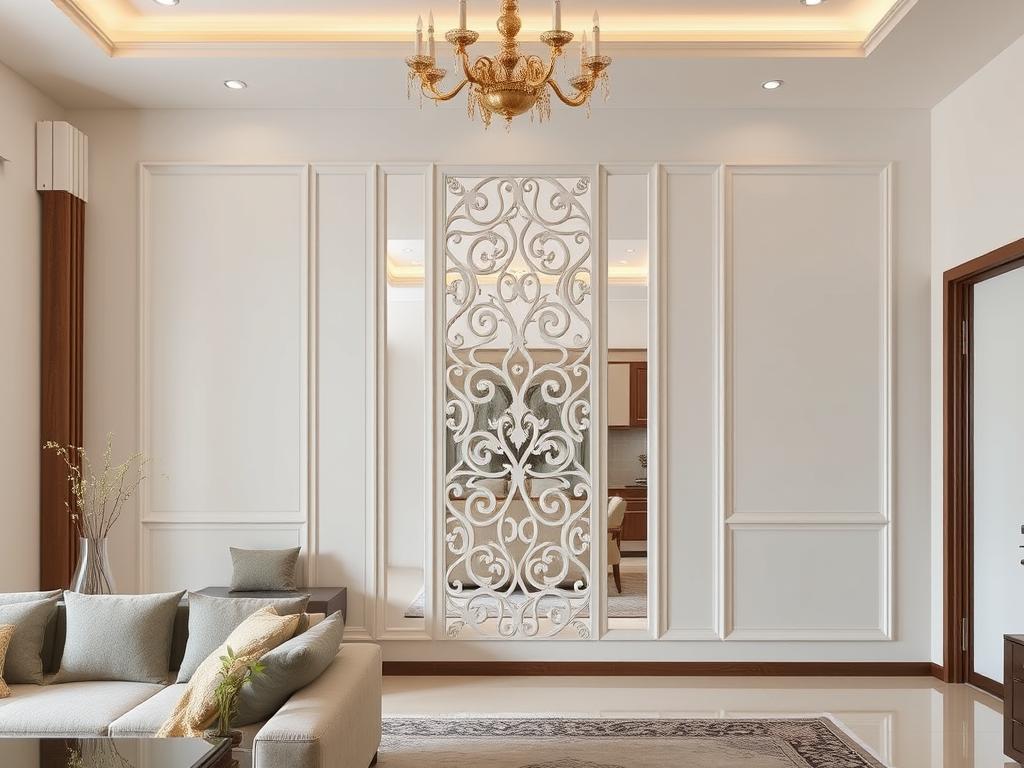 فاصل جبس بورد أنيق بين الصالة وغرفة الطعام في منزل كويتي